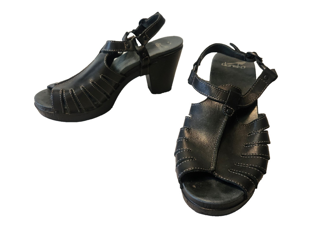 Dansko Black Leather Heeled Sandals Open Toe Ankle Strap Womens US 10.5-11 EU 41
